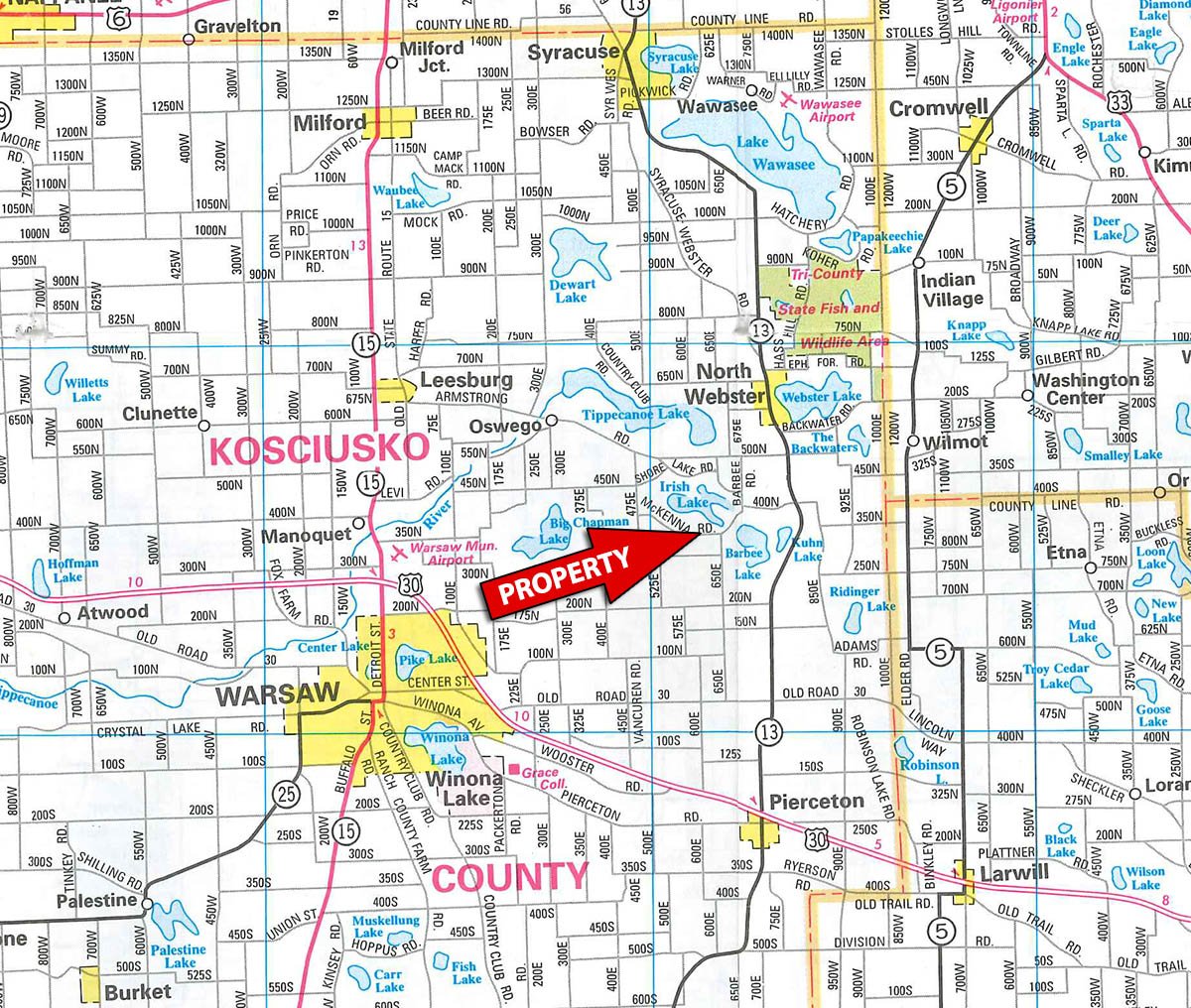 Area map - REAL ESTATE AUCTION - 16.9+/- Acres in 3 Tracts in Kosciusko County